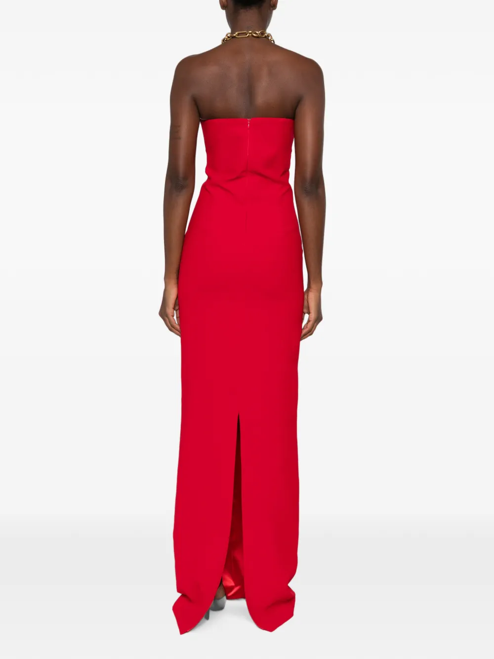 The New Arrivals Ilkyaz Ozel Ecliptica strapless maxi-jurk met V-hals Rood