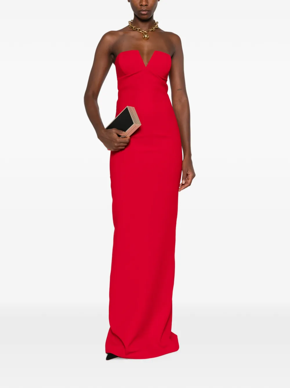 The New Arrivals Ilkyaz Ozel Ecliptica strapless maxi-jurk met V-hals Rood