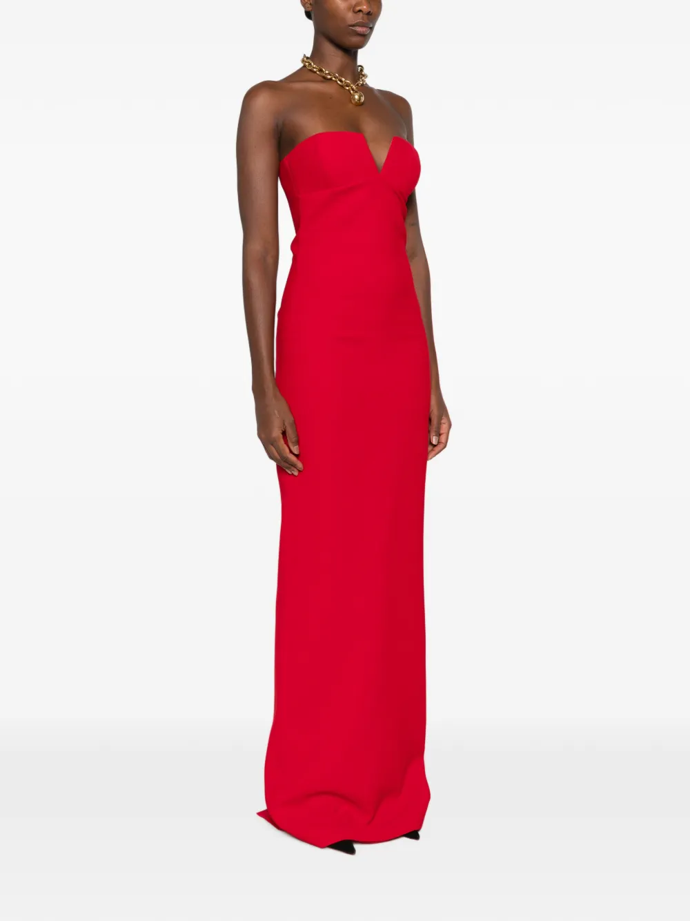 The New Arrivals Ilkyaz Ozel Ecliptica strapless maxi-jurk met V-hals Rood