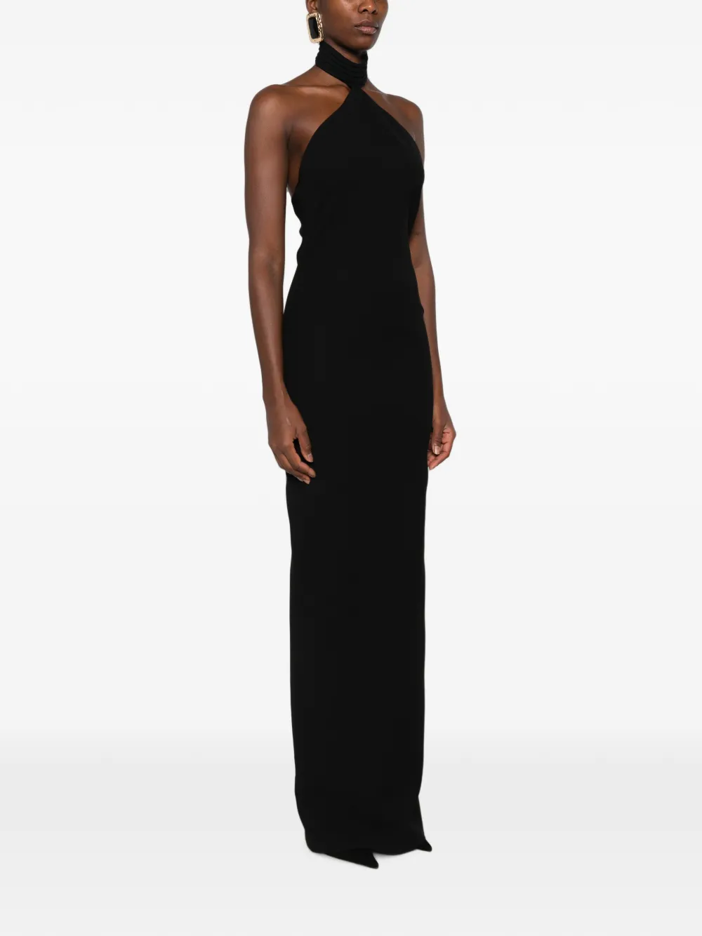 The New Arrivals Ilkyaz Ozel Kailash maxi-jurk met halternek en split Zwart
