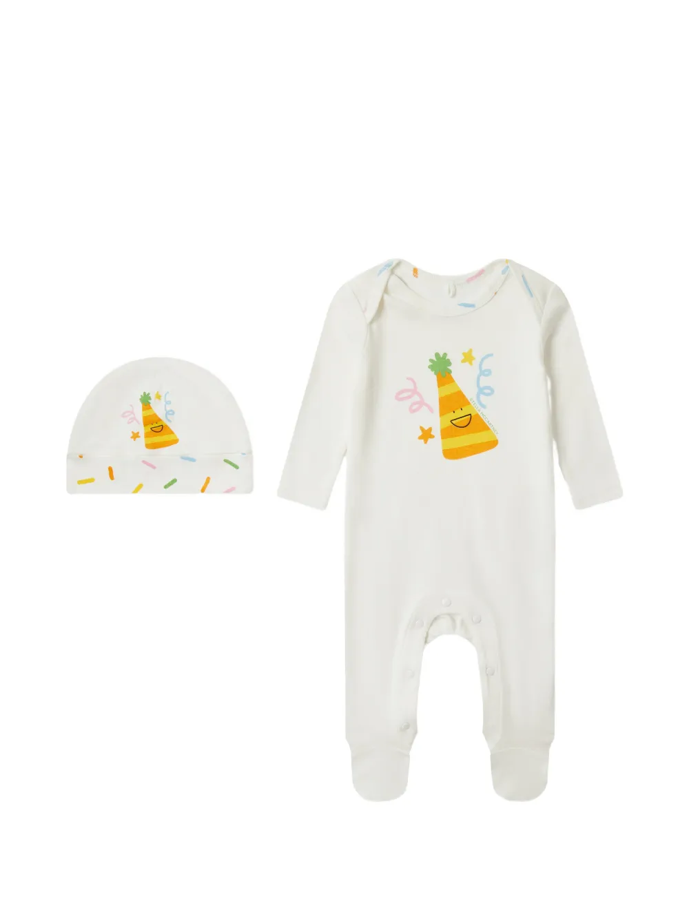 Stella McCartney Kids Party Hat graphic-print babygrow set - Bianco