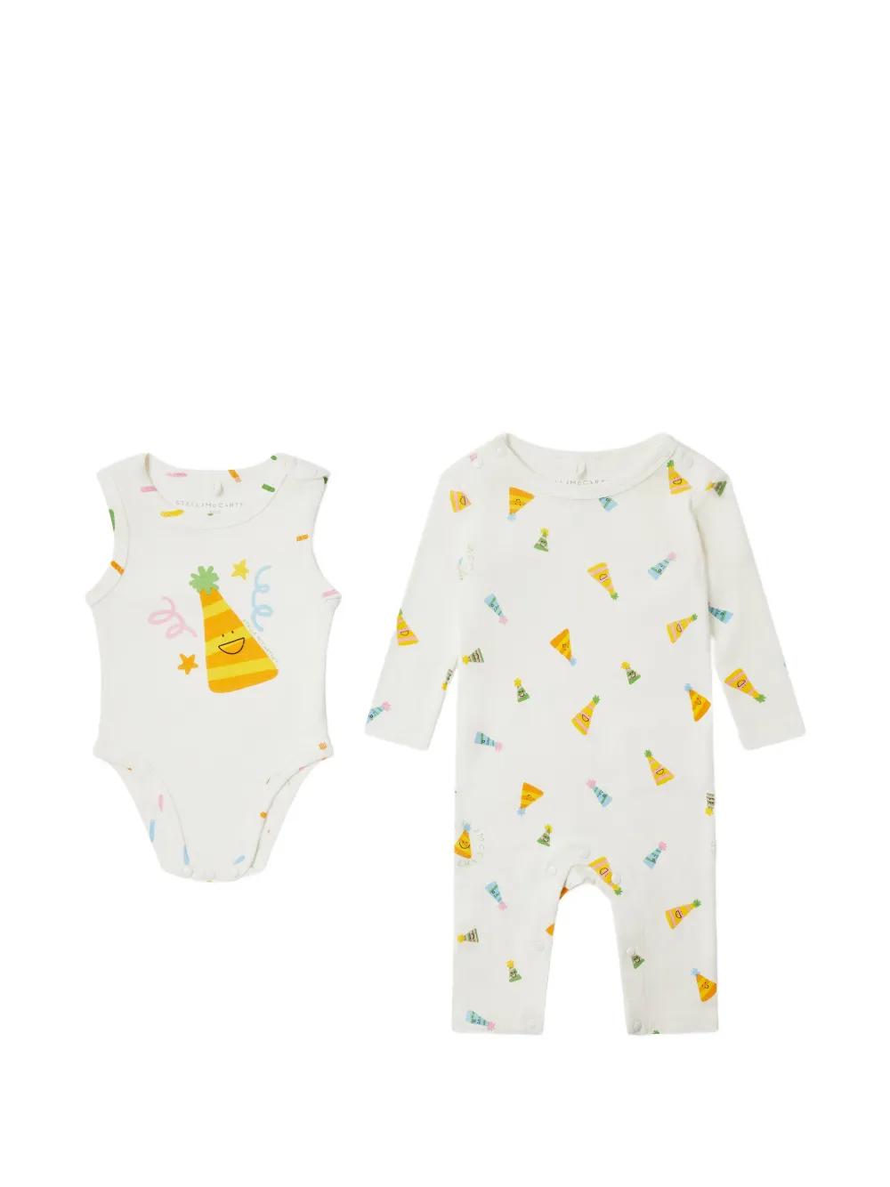 Stella McCartney Kids party-hat print babygrow set - Bianco