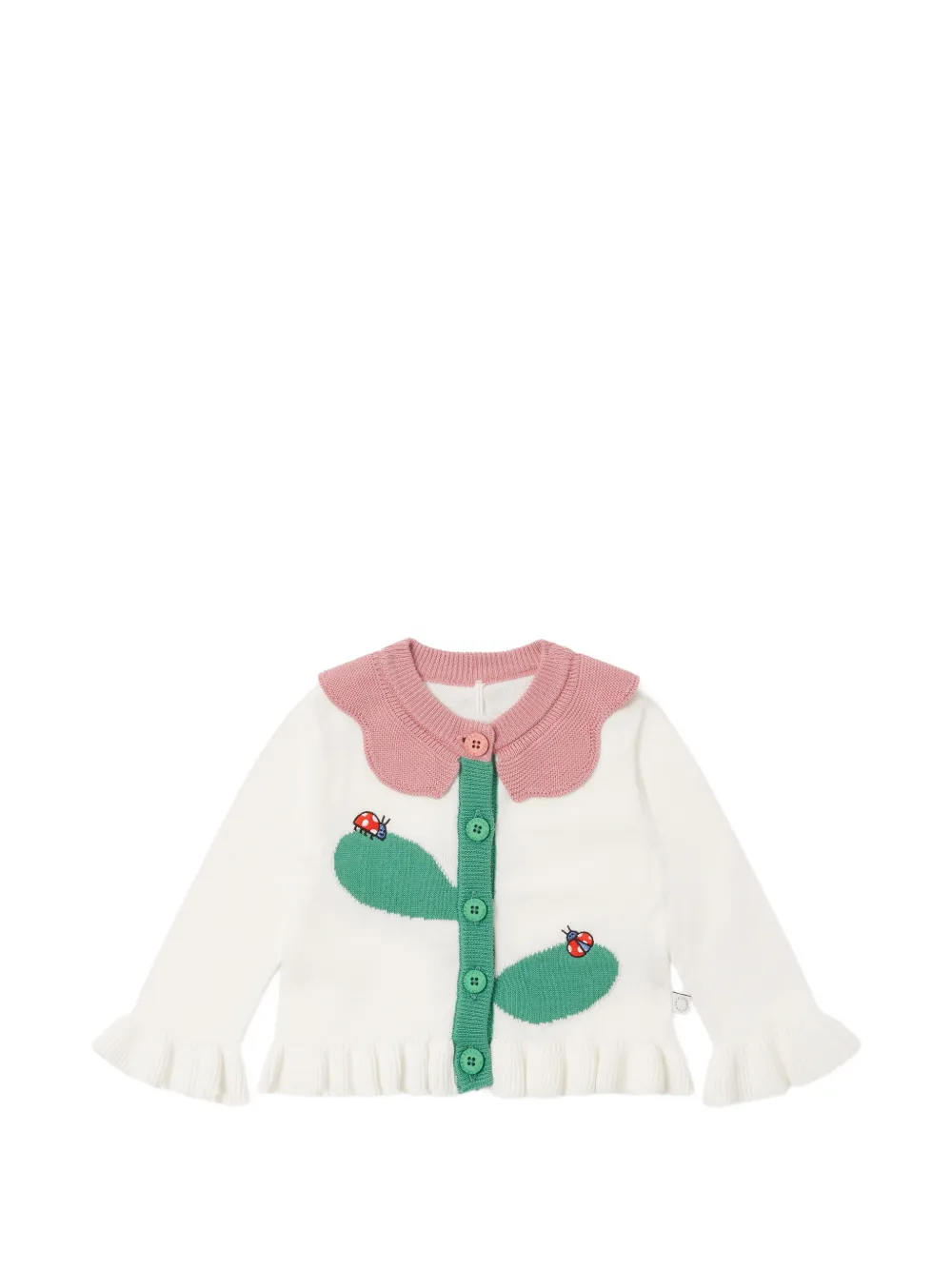 Stella McCartney Kids ladybird-embroidered ruffled cardigan - Bianco