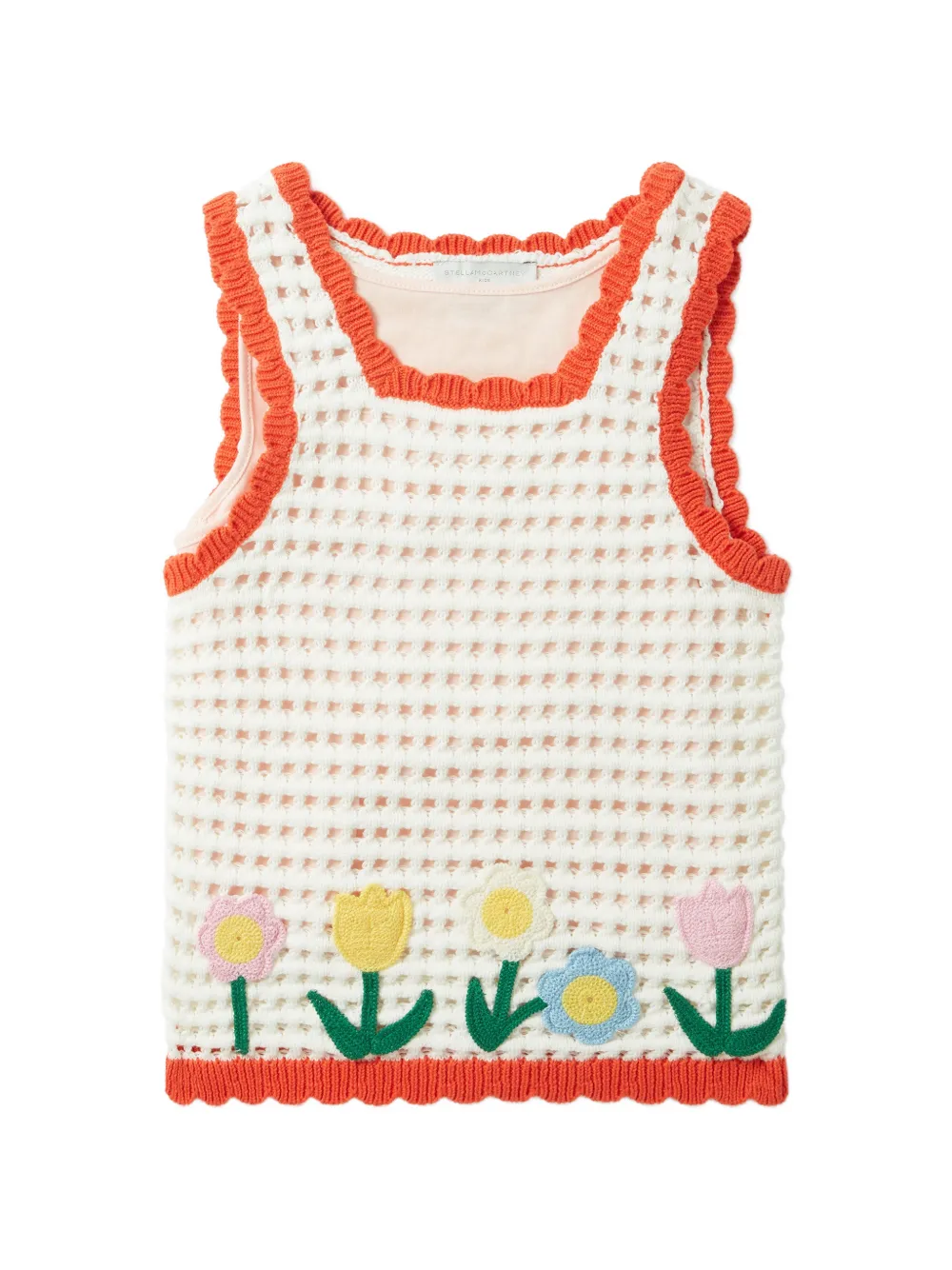 Stella McCartney Kids flower-patch crochet-knit tank top - Bianco