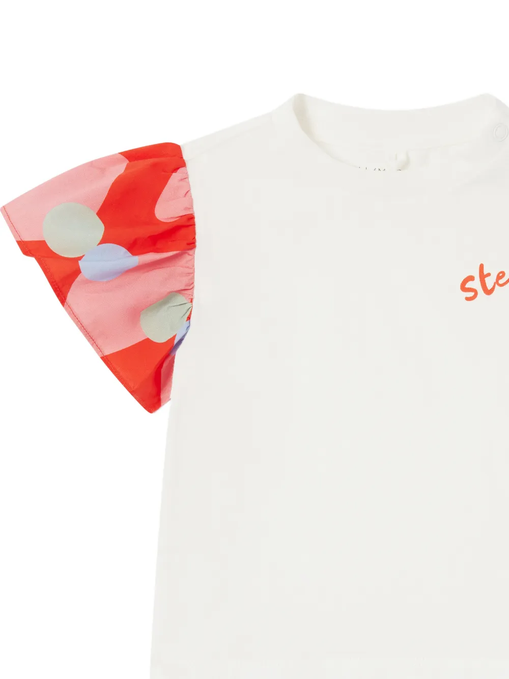 Stella McCartney Kids abstract-print ruffled-sleeve T-shirt Wit