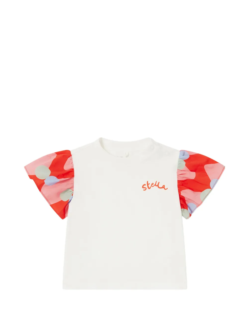 Stella McCartney Kids abstract-print ruffled-sleeve T-shirt - Bianco