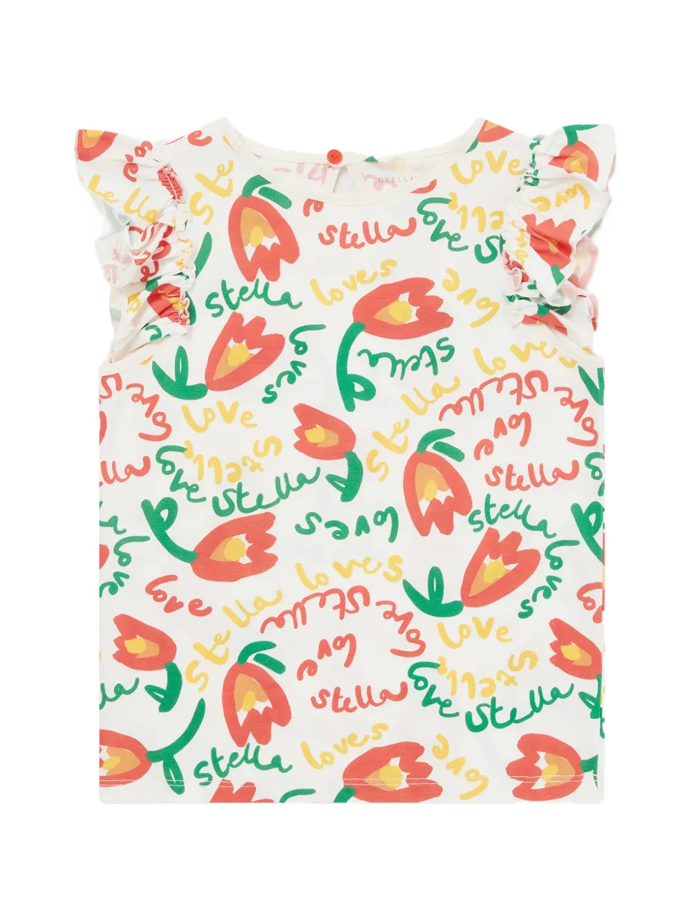 Stella McCartney Kids floral-print ruffled T-shirt - Bianco