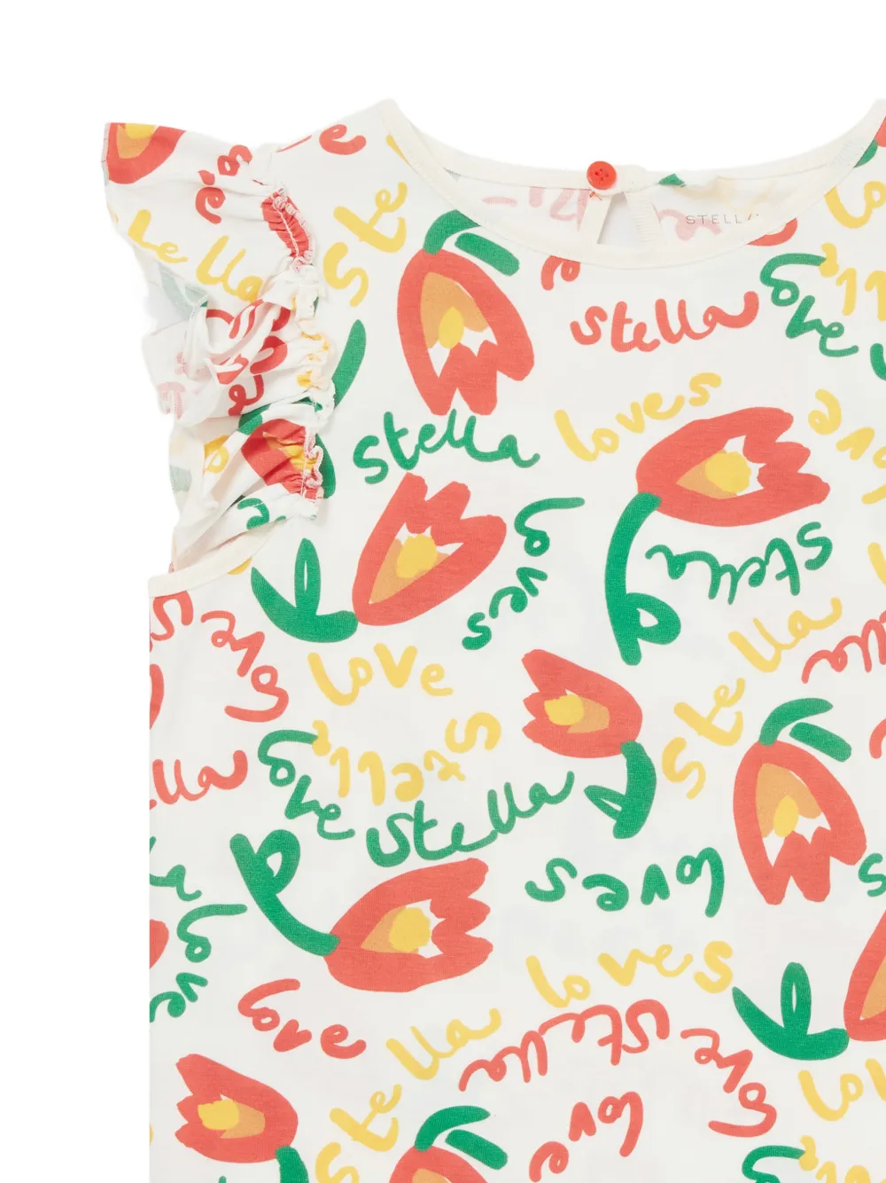 Stella McCartney Kids T-shirt met bloemenprint en ruches Wit