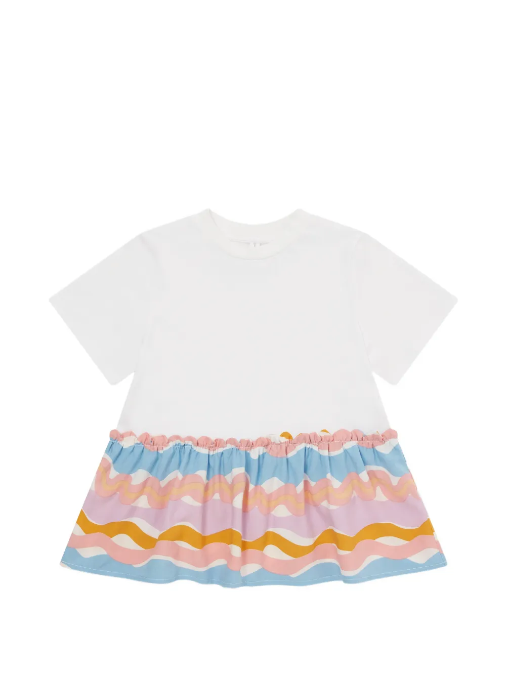 Stella McCartney Kids wave-print ruffled hem T-shirt dress - Bianco