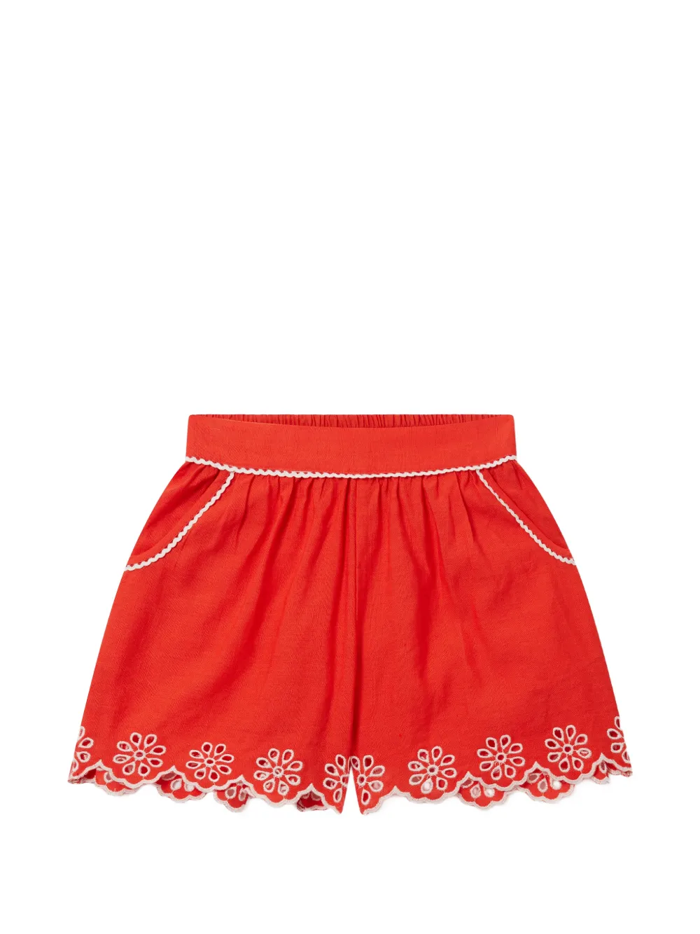 Stella McCartney Kids broderie-anglaise scalloped-hem shorts - Rosso