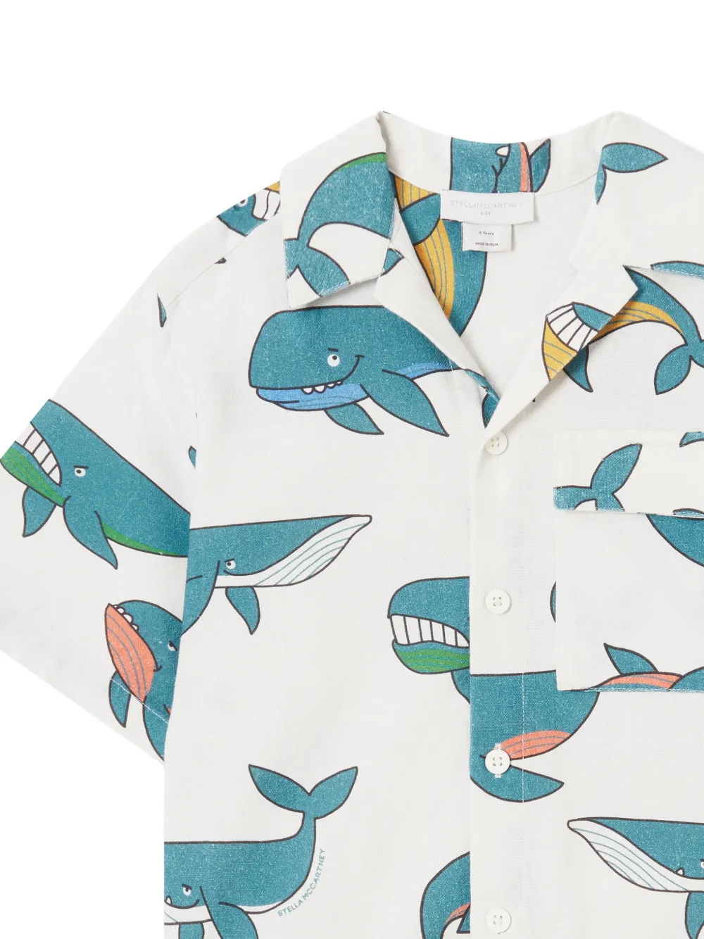 Stella McCartney Kids Shirt met walvis-print en korte mouwen Wit