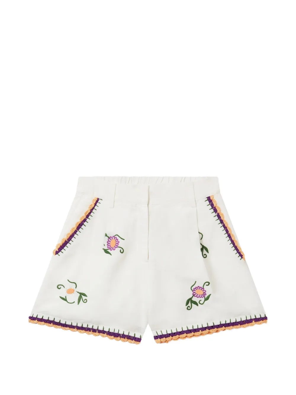 Stella McCartney Kids floral-embroidered crochet-trim shorts - Bianco