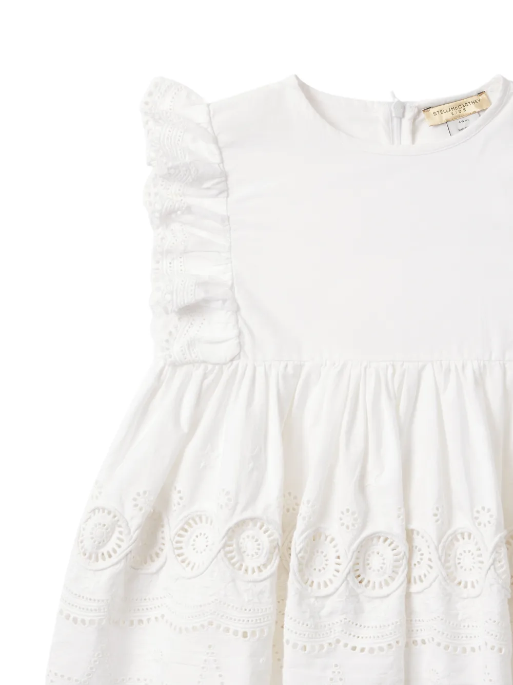 Stella McCartney Kids Broderie anglaise jurk met ruches Wit
