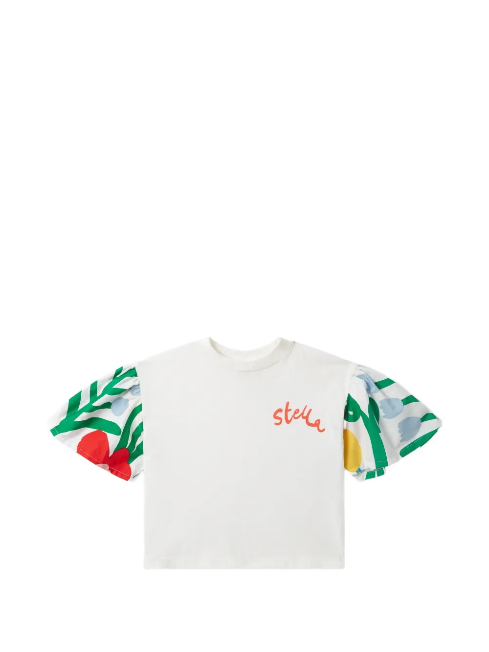 Stella McCartney Kids floral-print puff-sleeve T-shirt - Bianco