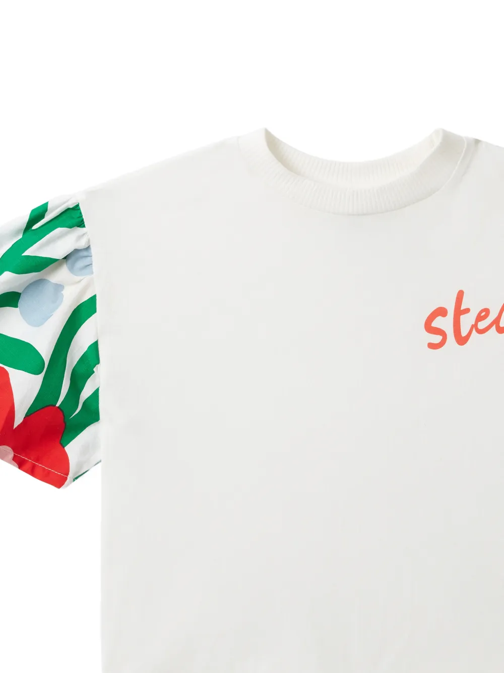 Stella McCartney Kids floral-print puff-sleeve T-shirt Wit