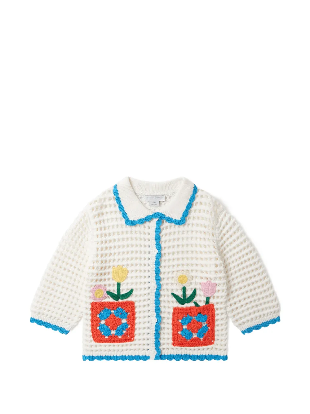 Stella McCartney Kids crochet-knit floral-patch cardigan - Bianco