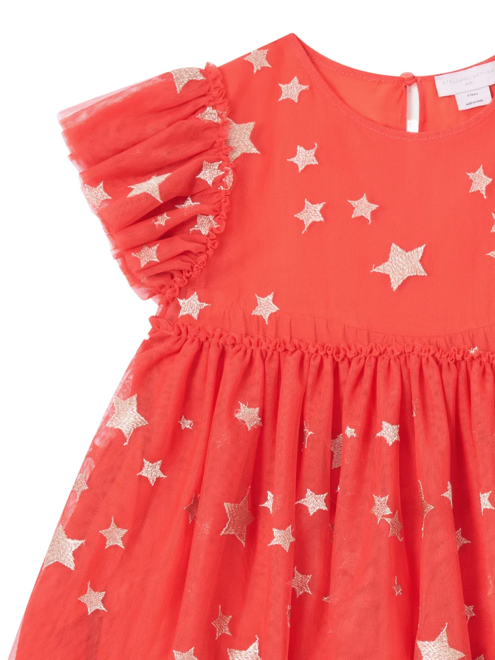 Stella McCartney Kids Jurk met geborduurde ster en ruches Rood