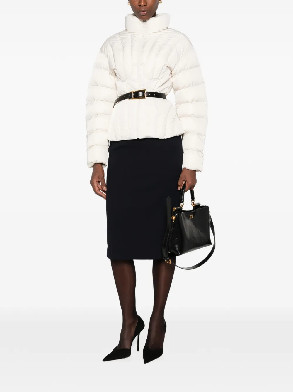 Elisabetta Franchi Gewatteerd jack met hoge hals Beige