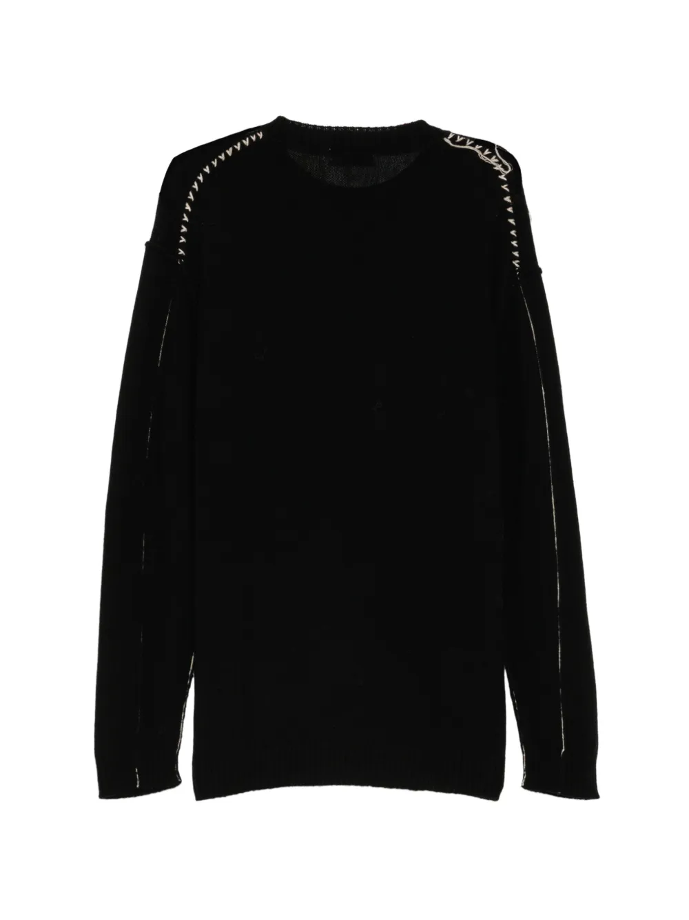 Yohji Yamamoto embroidery round-neck sweater Zwart