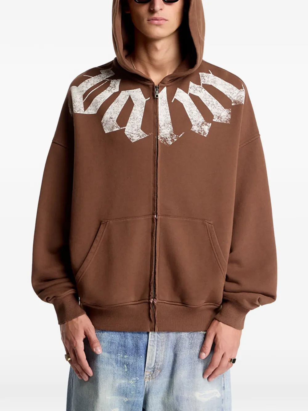 Palm Angels Hoodie met logoprint en rits Bruin