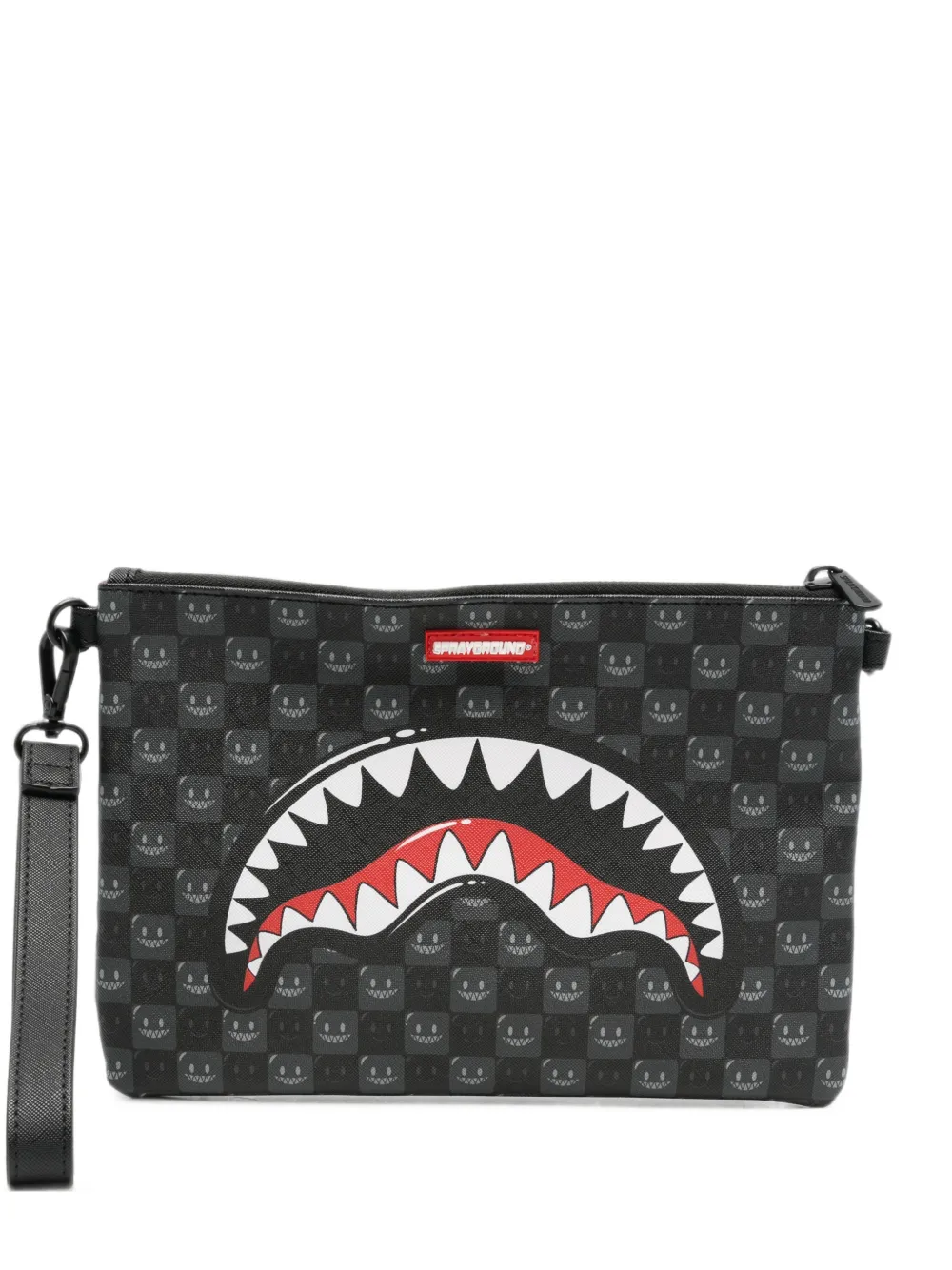 Sprayground Shark Mouth checkered clutch bag - Nero