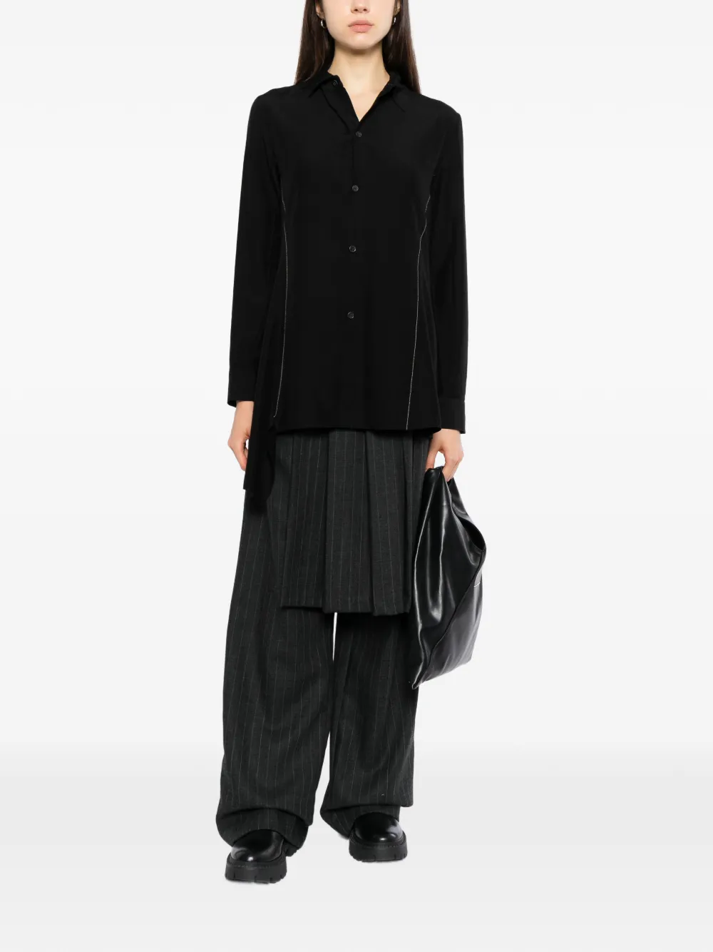 Yohji Yamamoto Si Voile R paneled long shirt Zwart