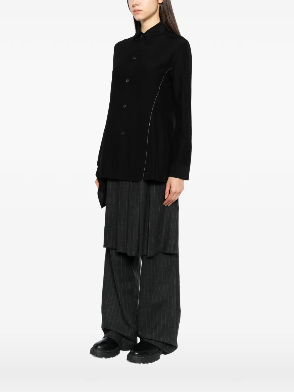 Yohji Yamamoto Si Voile R paneled long shirt Zwart