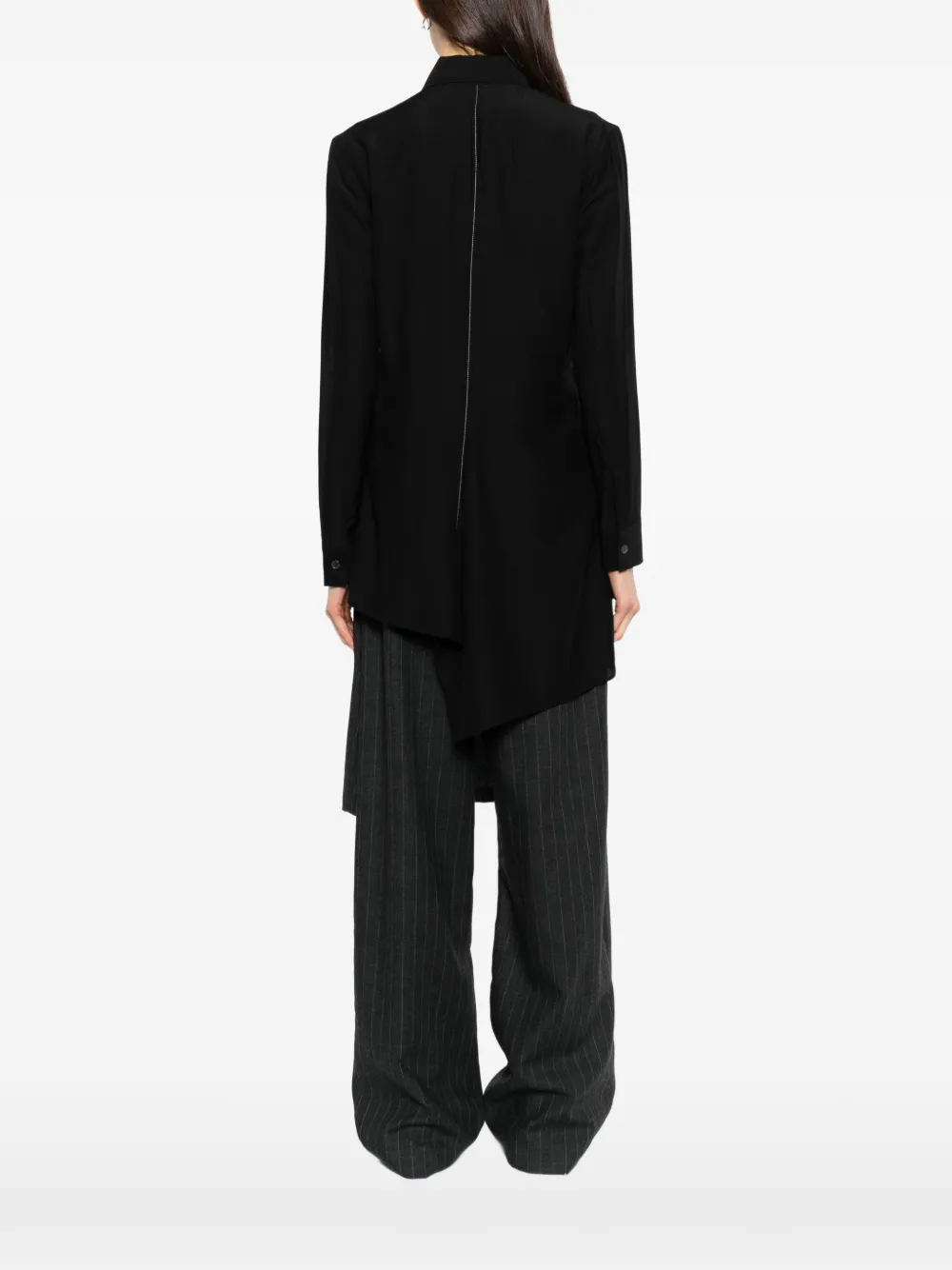 Yohji Yamamoto Si Voile R paneled long shirt Zwart