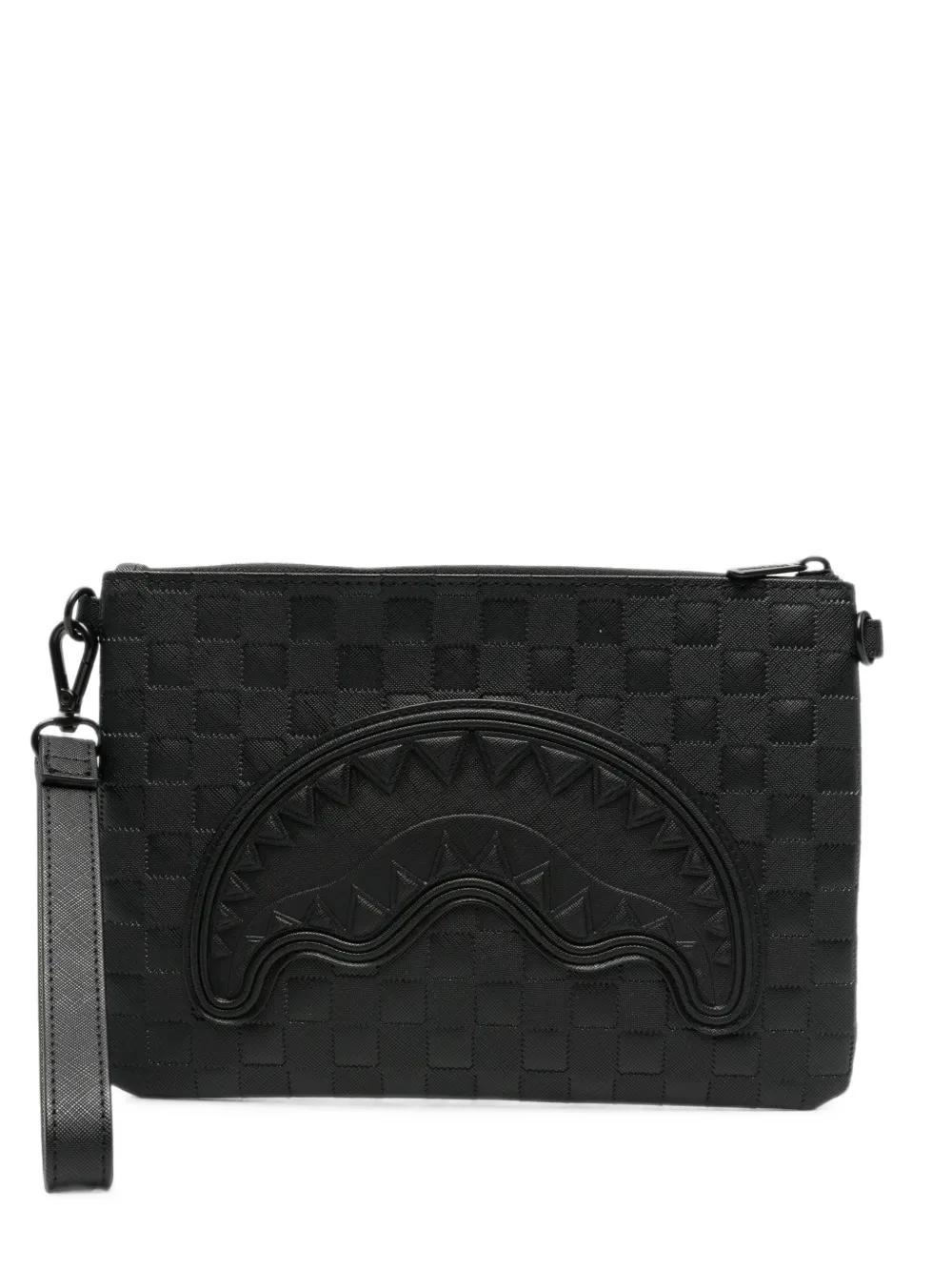 Sprayground Shark Mouth checkered clutch bag - Nero