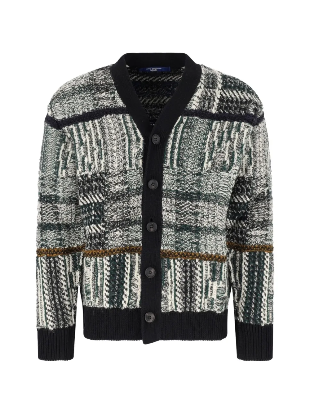 Junya Watanabe MAN checked intarsia-knit cardigan Zwart