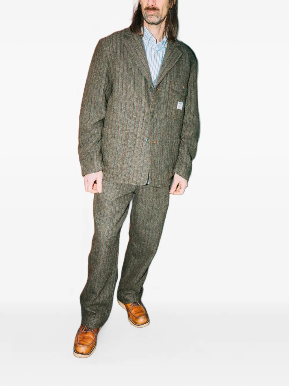 Roy Rogers Blazer met opgestikte zak en geweven visgraatpatroon Bruin