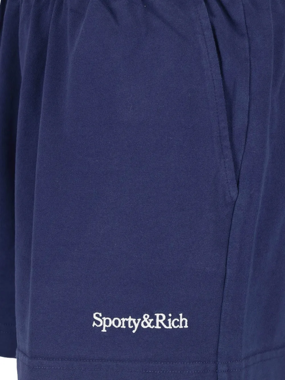 Sporty & Rich Lucy Serif logo-print cotton shorts Blauw