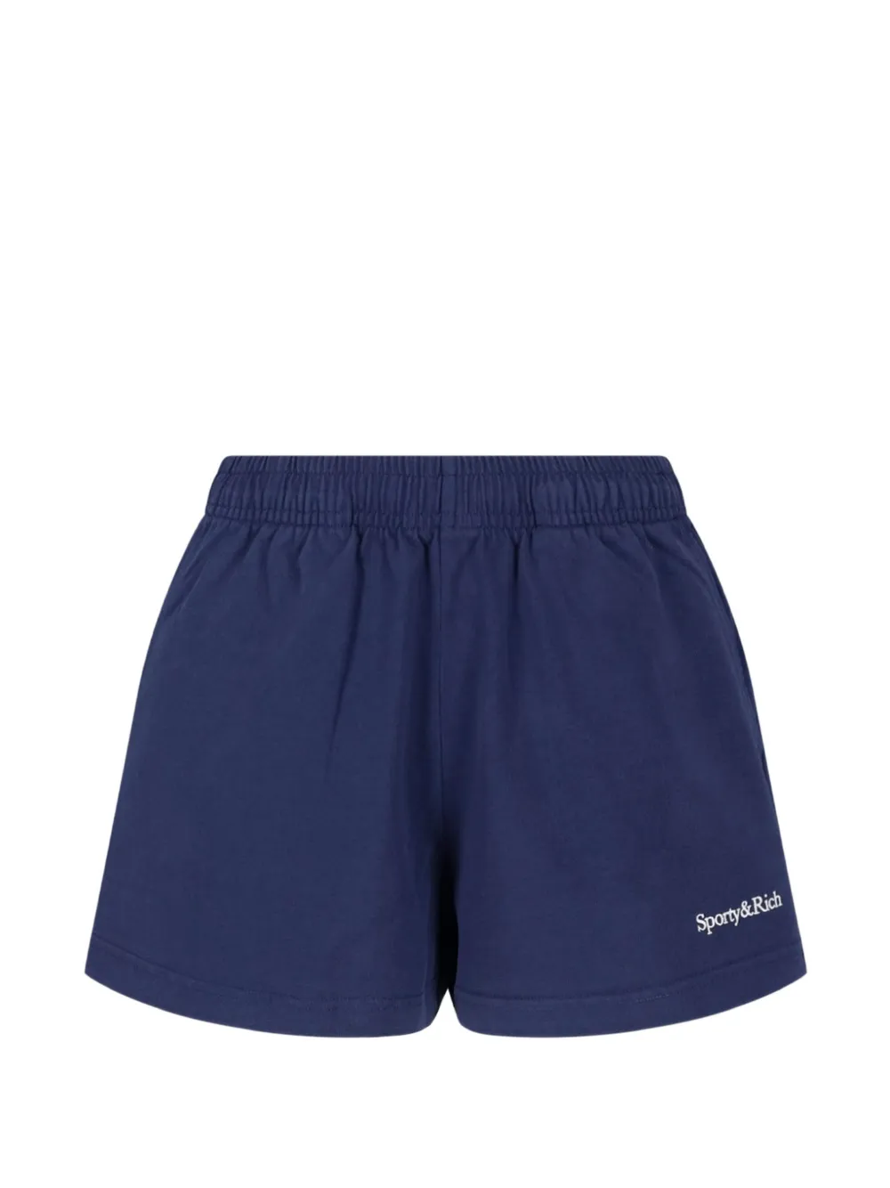 Sporty & Rich Lucy Serif logo-print cotton shorts Blauw