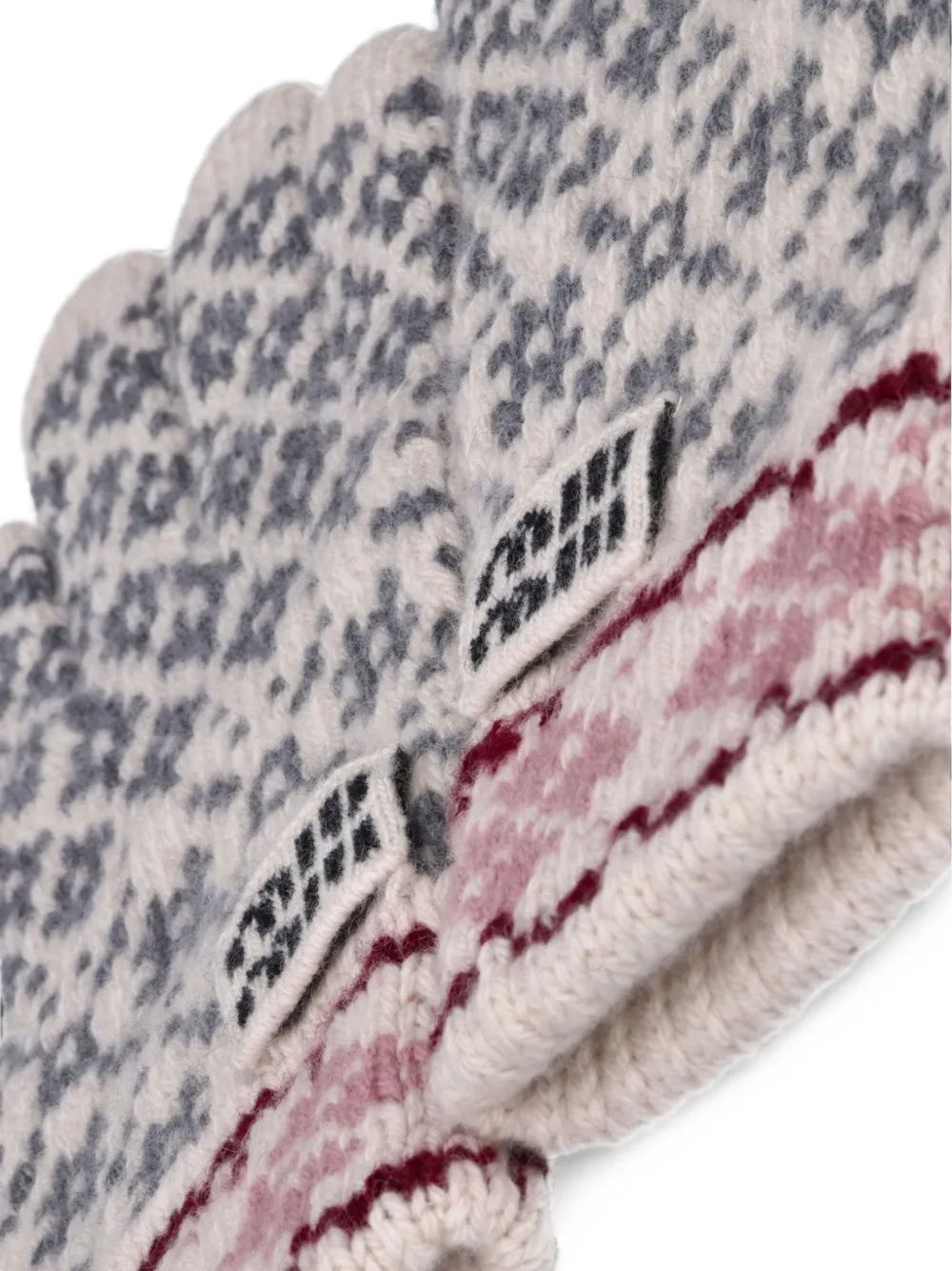 Miu Fair Isle logo-patch wool gloves Wit