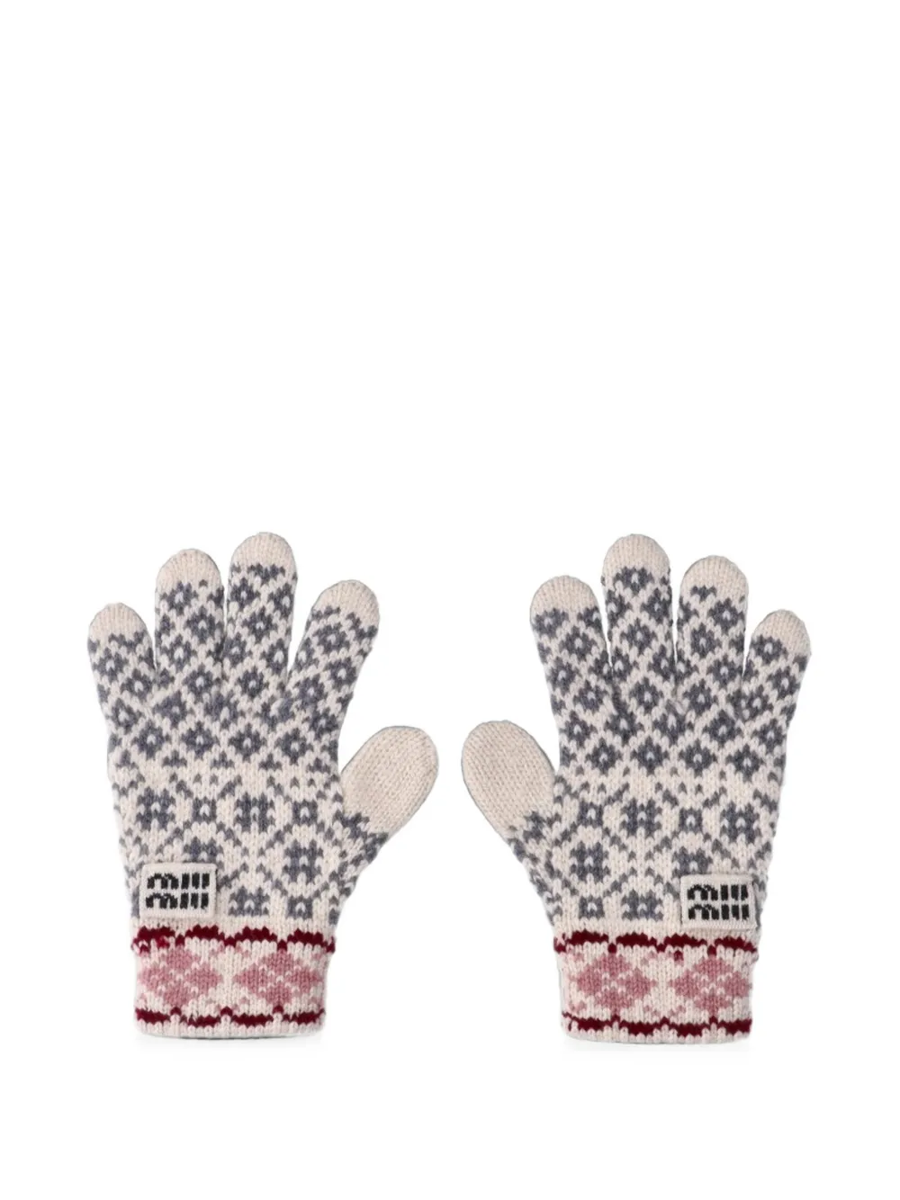 Miu Miu Fair Isle logo-patch wool gloves - Bianco