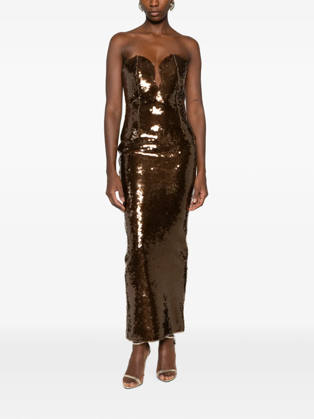 The New Arrivals Ilkyaz Ozel Jurk verfraaid met pailletten Bruin