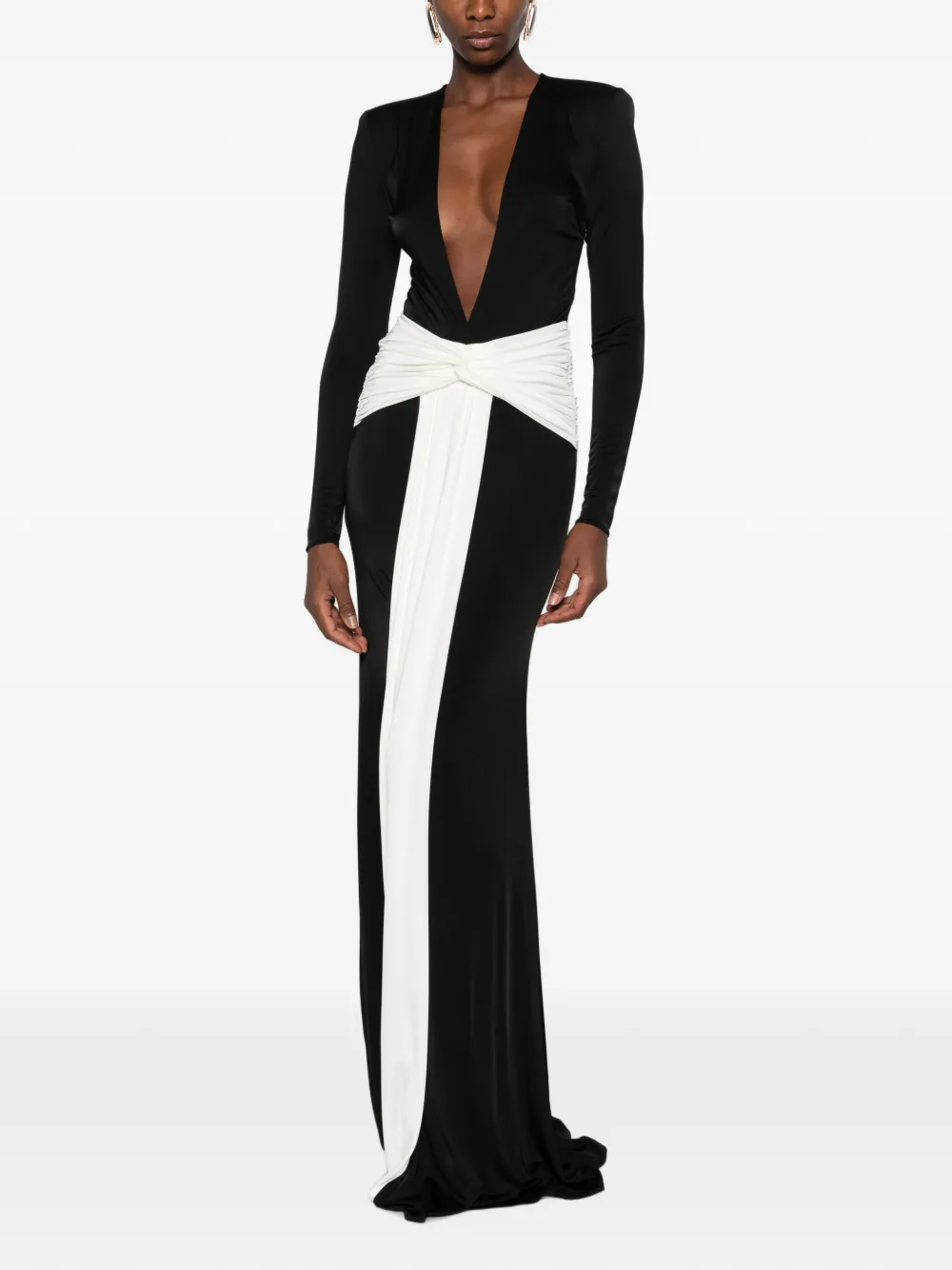 The New Arrivals Ilkyaz Ozel Maxi-jurk met gedraaide taille en diepe hals Zwart