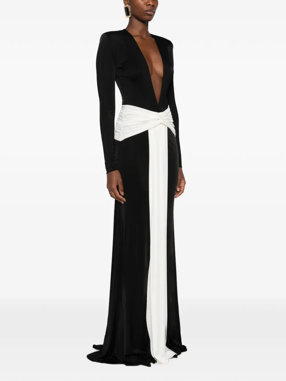 The New Arrivals Ilkyaz Ozel Maxi-jurk met gedraaide taille en diepe hals Zwart