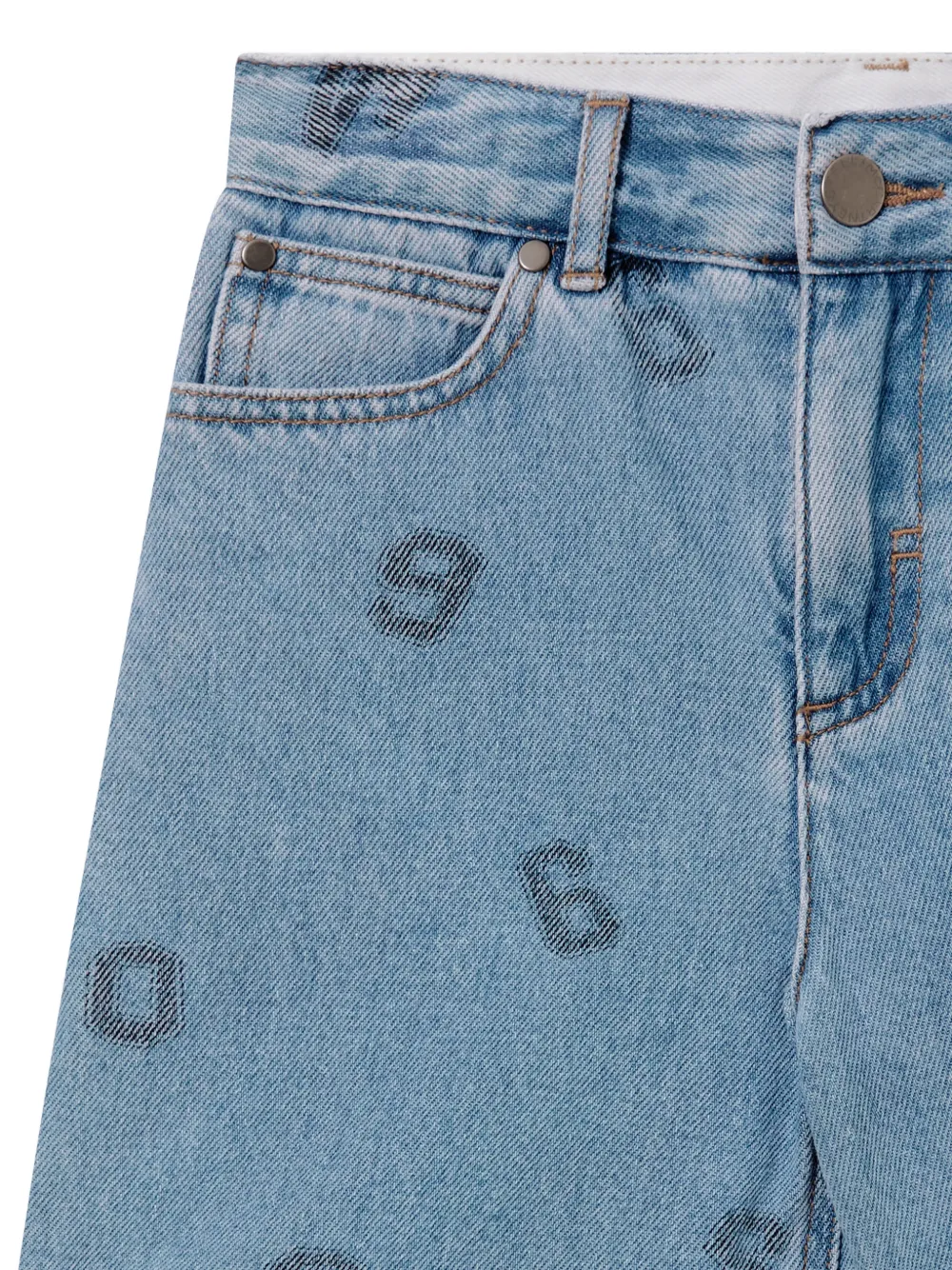 Stella McCartney Kids graphic-print denim shorts Blauw