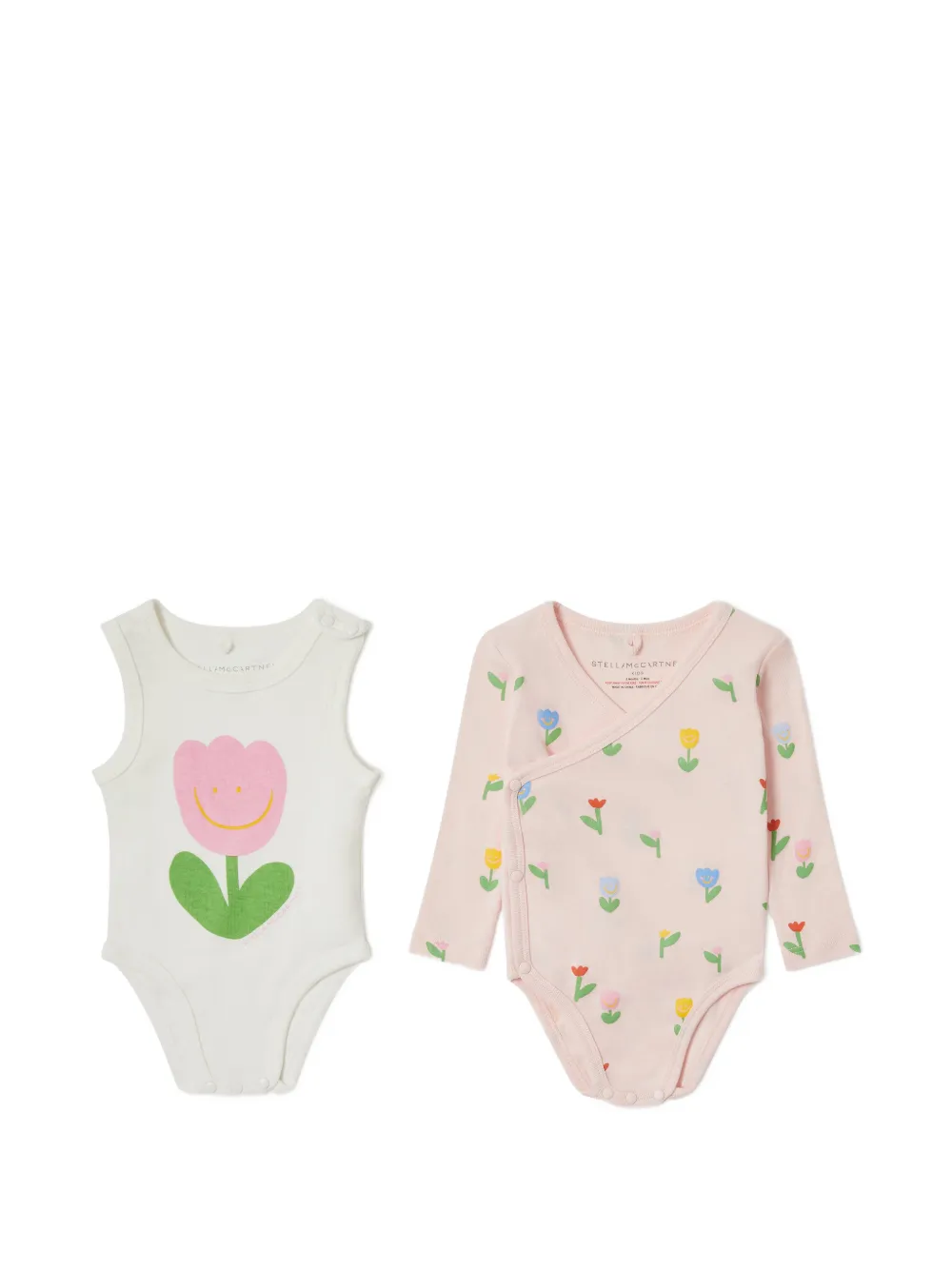 Stella McCartney Kids flower-print wrap-style bodysuit (set of two) - Rosa