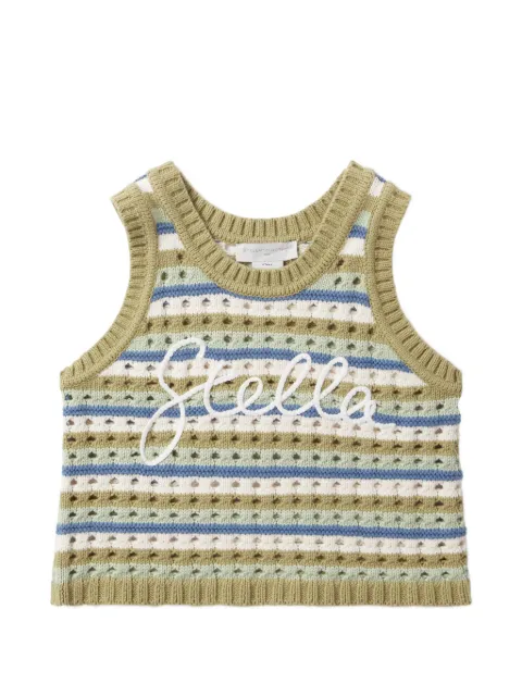 Stella McCartney Kids striped logo-embroidered knit top