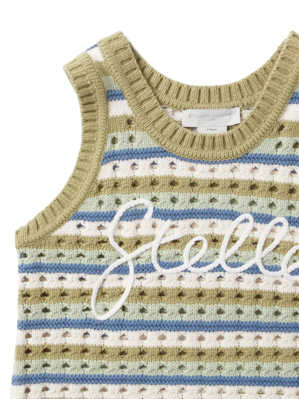 Stella McCartney Kids striped logo-embroidered knit top Groen