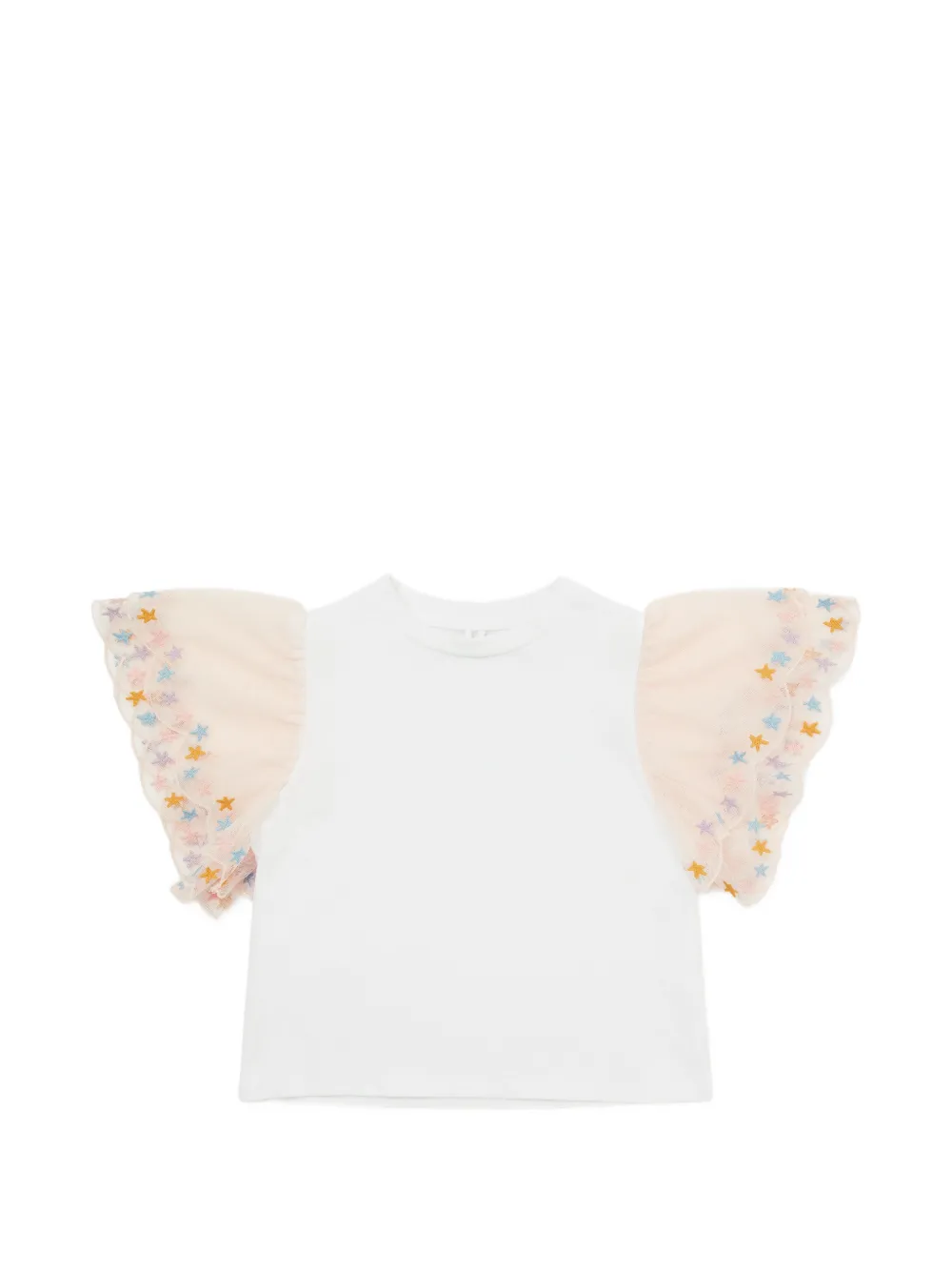 Stella McCartney Kids star-embroidered scallop-trim T-shirt - Bianco