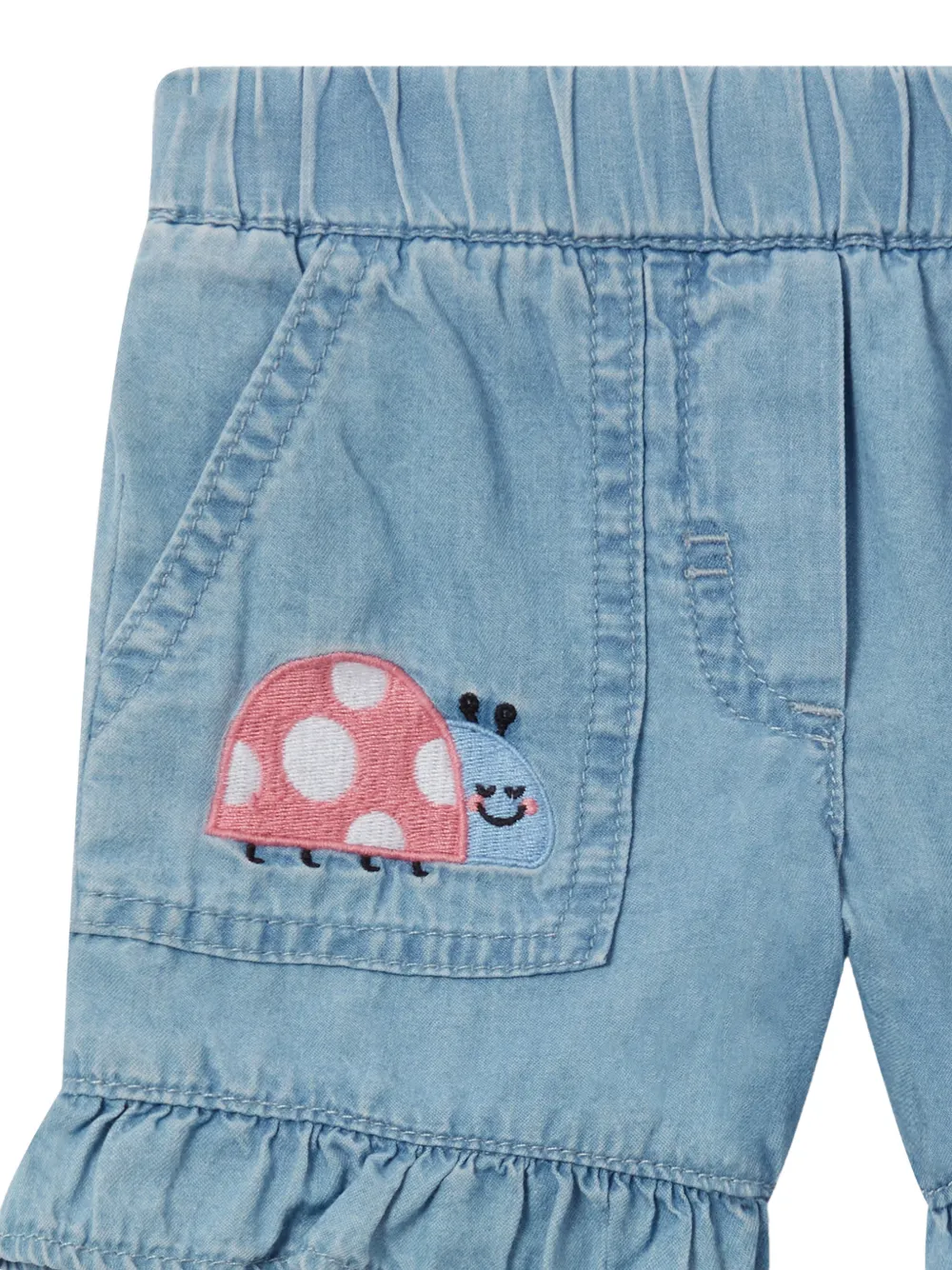 Stella McCartney Kids Shorts met ruches en geborduurd lieveheersbeestje Blauw