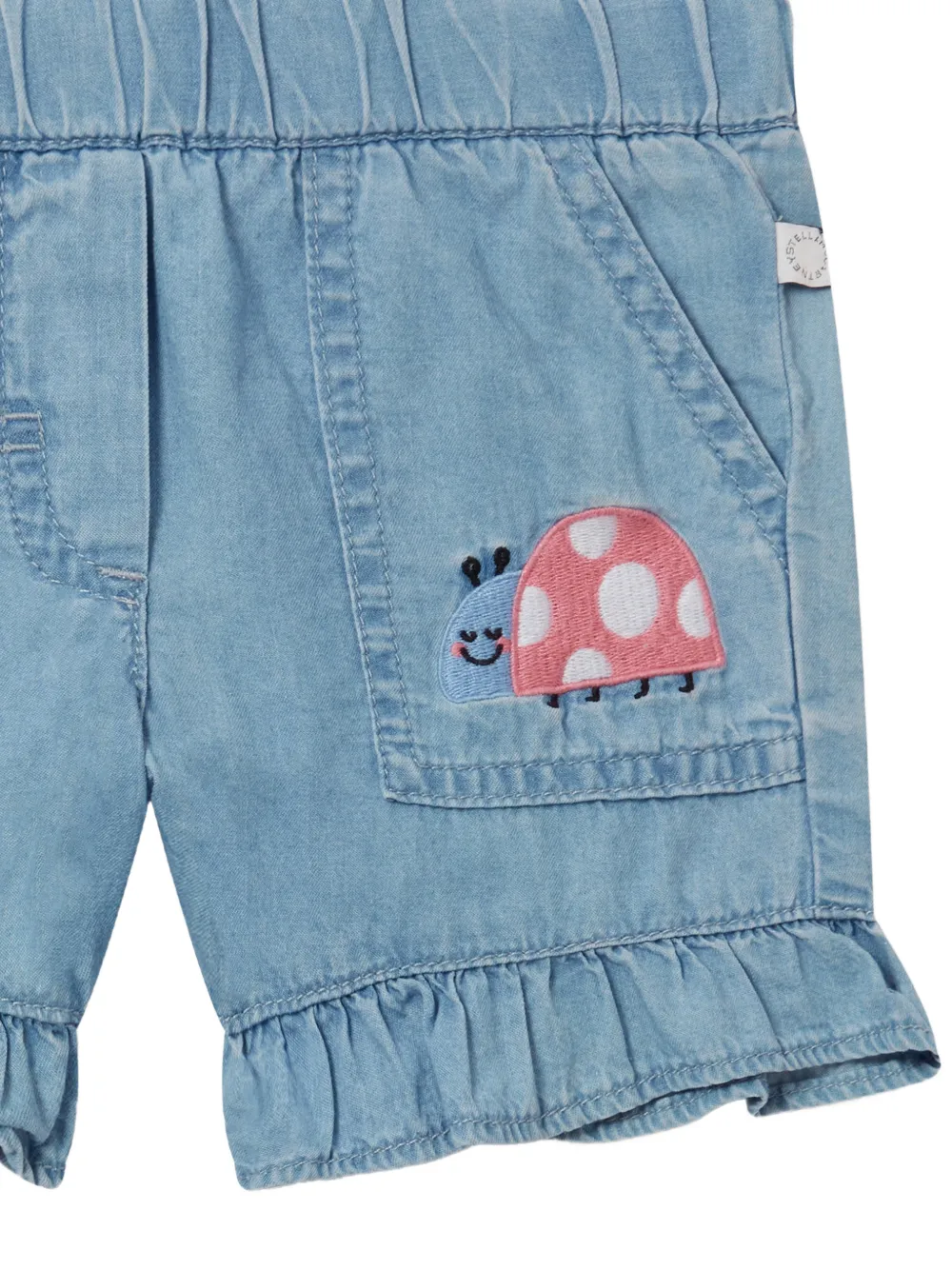 Stella McCartney Kids Shorts met ruches en geborduurd lieveheersbeestje Blauw