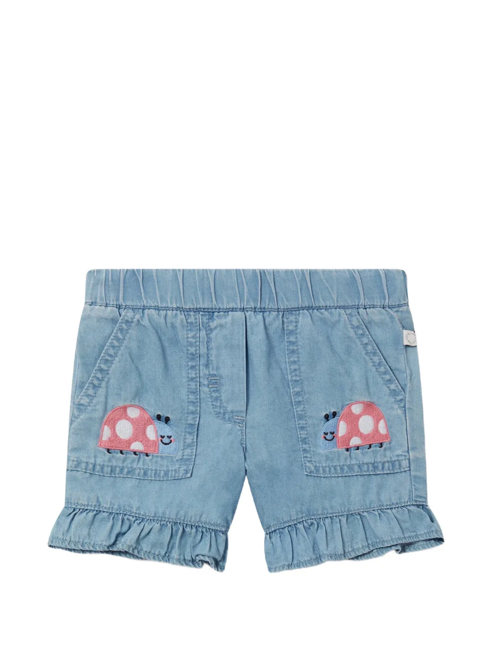 Stella McCartney Kids Shorts met ruches en geborduurd lieveheersbeestje Blauw