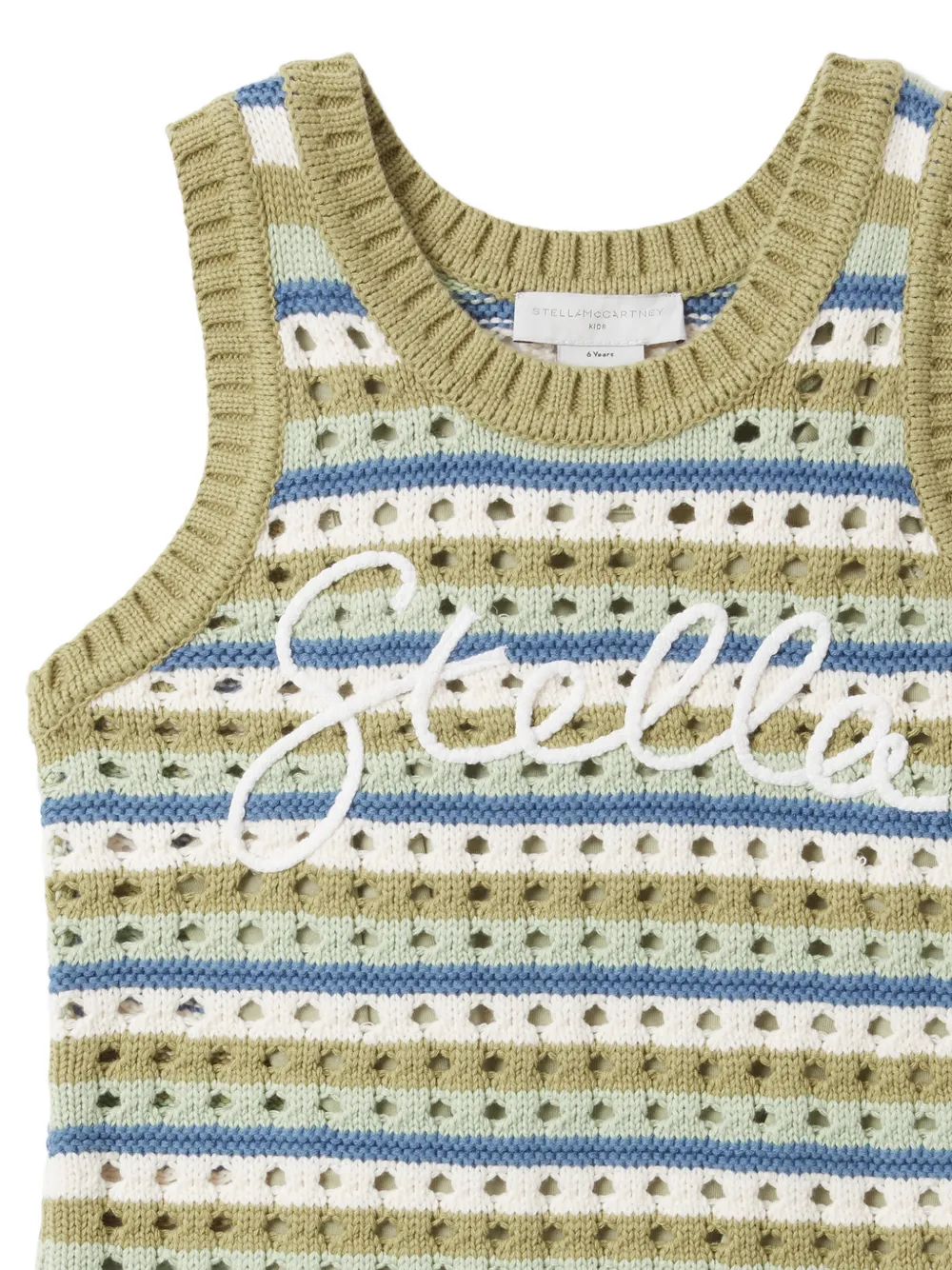 Stella McCartney Kids Opengebreide gestreepte jurk Groen