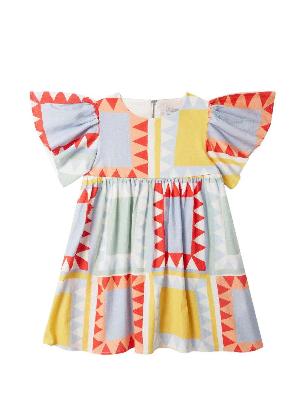 Stella McCartney Kids geometric-print ruffled dress - Bianco