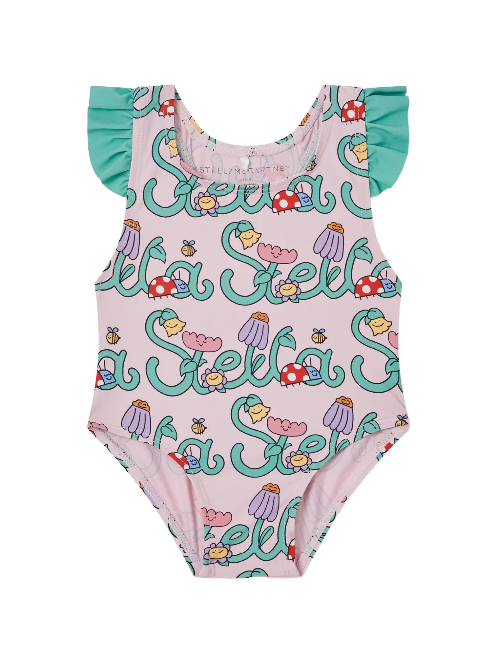 Stella McCartney Kids Stella Vine ruffled logo-print swimsuit - Rosa