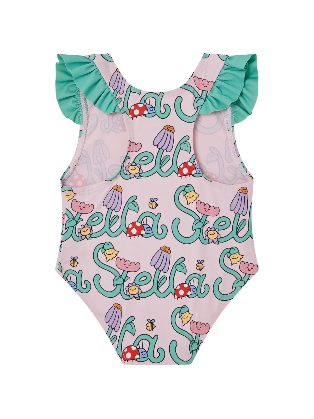 Stella McCartney Kids Stella Vine badpak met ruches en logoprint Roze